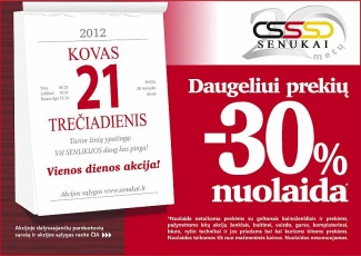 Tik kovo 21 dieną - "Senukuose" 30% nuolaida daugeliui prekių.