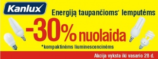 Energiją taupančioms lemputėms 30% nuolaida!