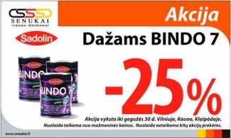 25% nuolaida dažams BINDO 7