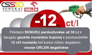 Apsipirkusiems "Senukuose" - 12 ct/l nuolaida ORLEN degalams!