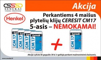 Perkantiems 4 maišus plytelių klijų CERESIT CM17 5-asis - nemokamai!